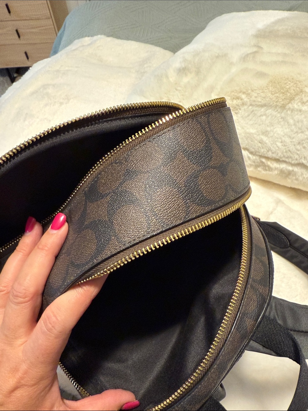 Coach Brown Signature Backpack with Black Leather Trim - Picture 10 of 14
